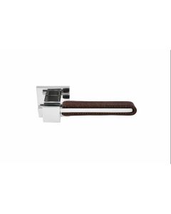 Deurkruk Napels vierkant 45x45mm  Chroom / Bruin leder