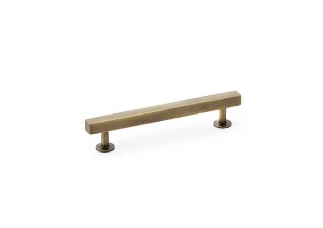 Meubelgreep vierkant T-vorm - Op rond rozet - Antiek messing - 164x33x128mm