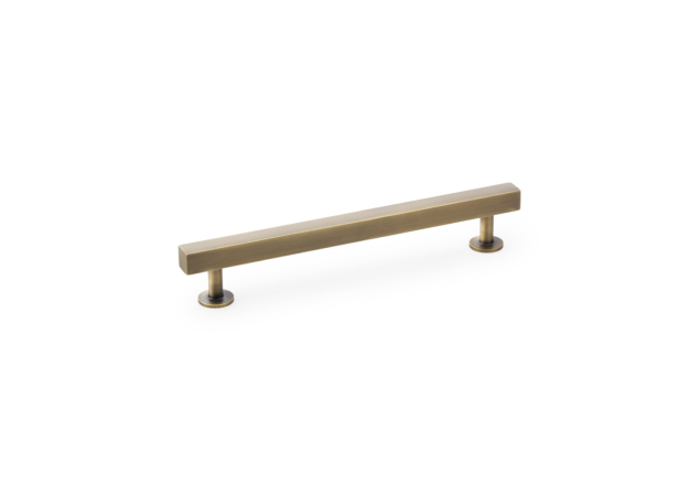 Meubelgreep vierkant T-vorm - Op rond rozet - Antiek messing - 196x32x160mm