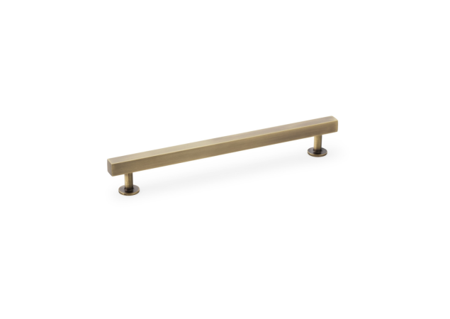 Meubelgreep vierkant T-vorm - Op rond rozet - Antiek messing - 228x33x192mm