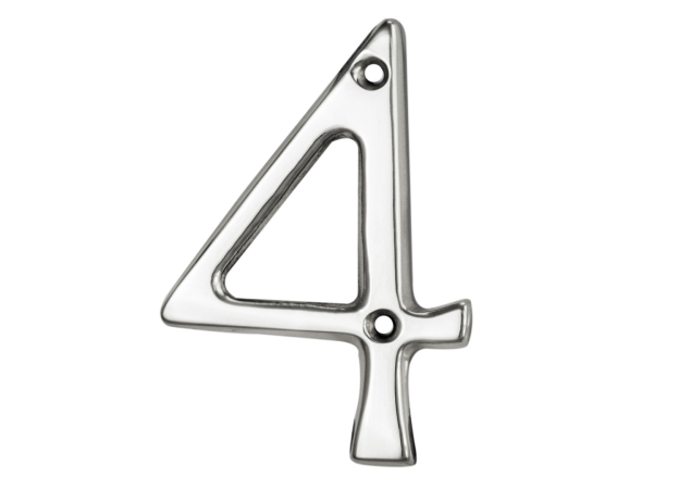 Huisnummer 4 - Messing - Chroom gepolijst - 75mm