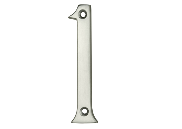Huisnummer 1 - Messing - Mat verchroomd - 75mm
