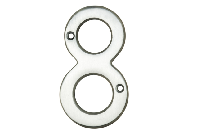 Huisnummer 8 - Messing - Mat verchroomd - 75mm