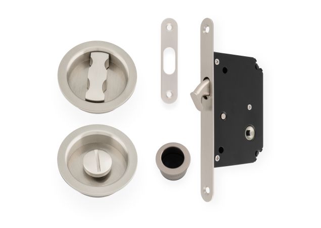 Schuifdeurslot set - Mat vernikkeld - inclusief rond deurbeslag  - AW110RSN