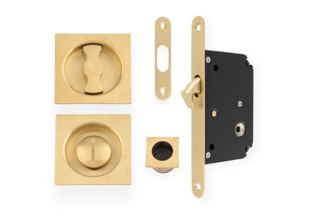 Schuifdeurslot set - PVD Mat messing - inclusief vierkant deurbeslag  - AW111RSBPVD