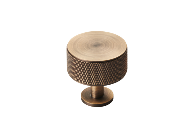 Meubelknop Knurled 'Radio' - Antiek messing - Ø35mm - Hoogte 35mm - FTD703AB