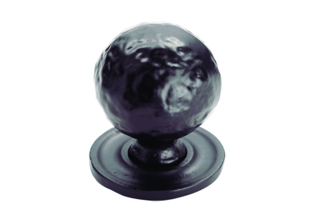 Meubelknop smeedijzer Hammered - Antiek zwart - Ø32,5x41mm - Op rond rozet Ø37mm - FTD1078B