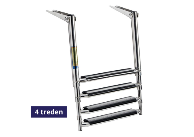 Zwemtrap Telescopisch Opvouwbaar  - 4 brede zwarte treden - 352x398mm - open lengte 1140mm