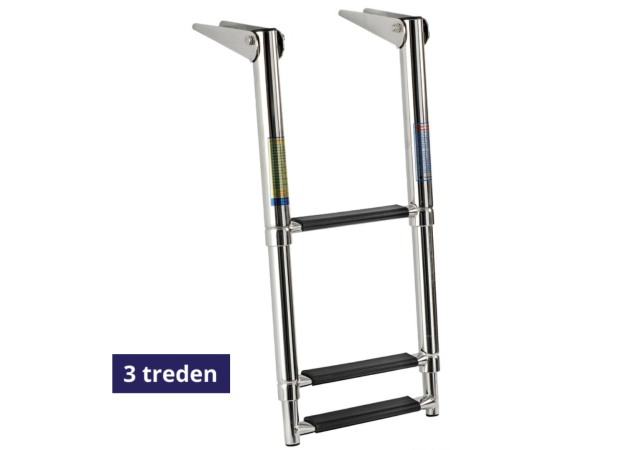Zwemtrap Telescopisch Opvouwbaar  - 3 zwarte treden - 300x370mm - open lengte 889mm