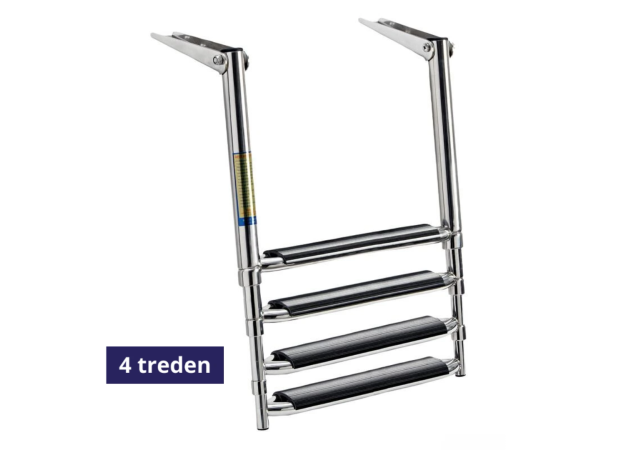 Zwemtrap Telescopisch Opvouwbaar  - 4 zwarte treden - 398x352mm - Open lengte 1140mm
