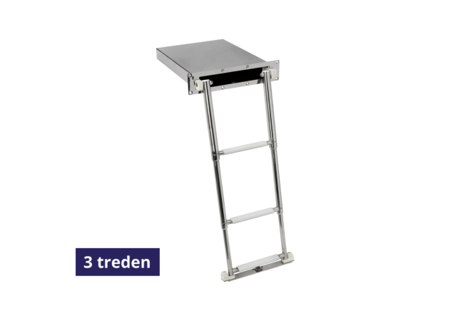 Zwemladder Cassette Telescopisch - 3 Treden - Inklapbaar - L: 870mm - Cassette: 390x86mm - RVS 316