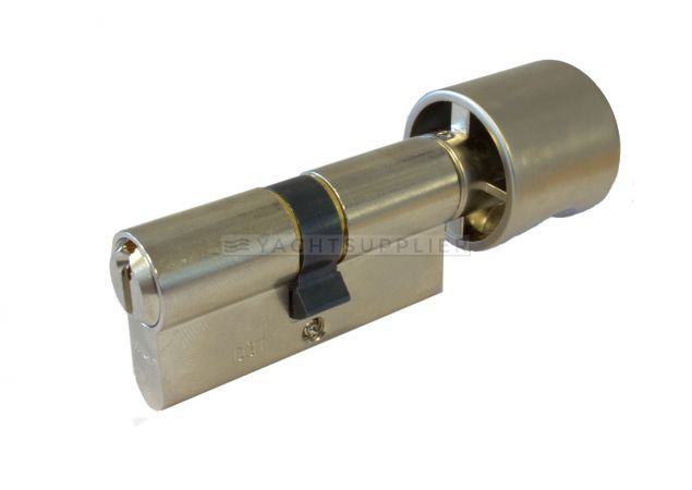 Knopcilinder K30/50mm Vernikkeld met versmalde meenemer met nieuw zilveren sleutels
