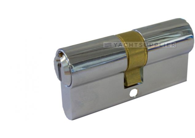 Profielcilinder 30/50mm Messing gepolijst chroom met versmalde meenemer met nieuw zilveren sleutels