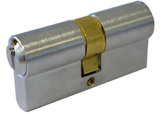 Profielcilinder 35/35mm Messing mat chroom Zeewaterbestendig met versmalde meenemer met nieuw zilveren sleutels