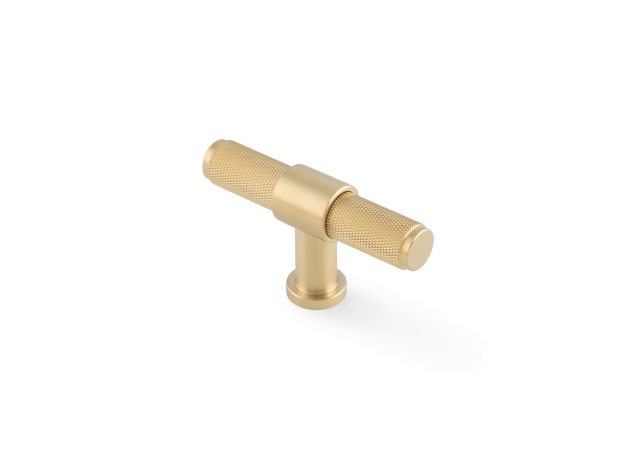 Meubelknop Knurled 'Kingston' T-vorm - PVD Mat messing - 80mm