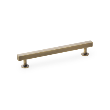 Meubelgreep vierkant T-vorm - Op rond rozet - Antiek messing - 196x32x160mm
