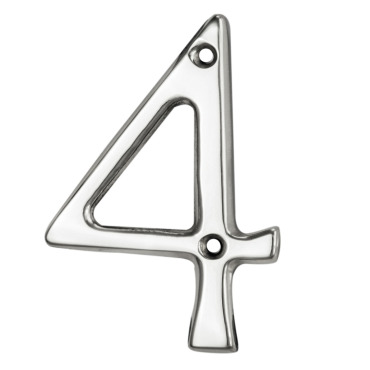 Huisnummer 4 - Messing - Chroom gepolijst - 75mm