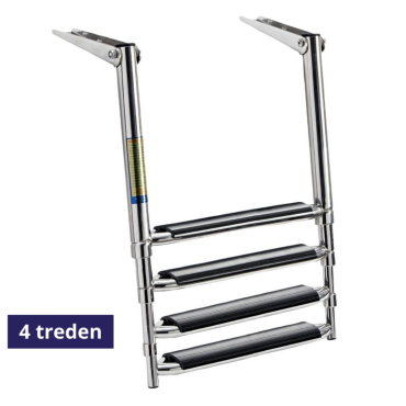 Zwemtrap Telescopisch Opvouwbaar  - 4 brede zwarte treden - 352x398mm - open lengte 1140mm