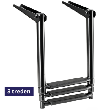 Zwemtrap Telescopisch Opvouwbaar - 3 zwarte treden - 300x370mm - open lengte 889mm