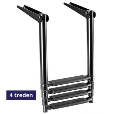 Zwemtrap Telescopisch Opvouwbaar - 4 zwarte treden - 315x394mm - open lengte 1156mm