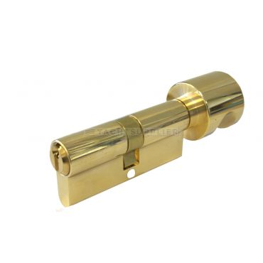 Knopcilinder K30/40mm Messing gepolijst met versmalde meenemer met nieuw zilveren sleutels