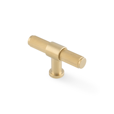 Meubelknop Knurled 'Kingston' T-vorm - PVD Mat messing - 80mm