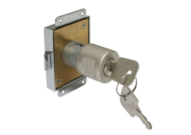 Meubelopleg slot knopcilinder Ls doornmaat 25mm,deurdikte 16-17mm  incl. 2 sleutels Messing mat chroom