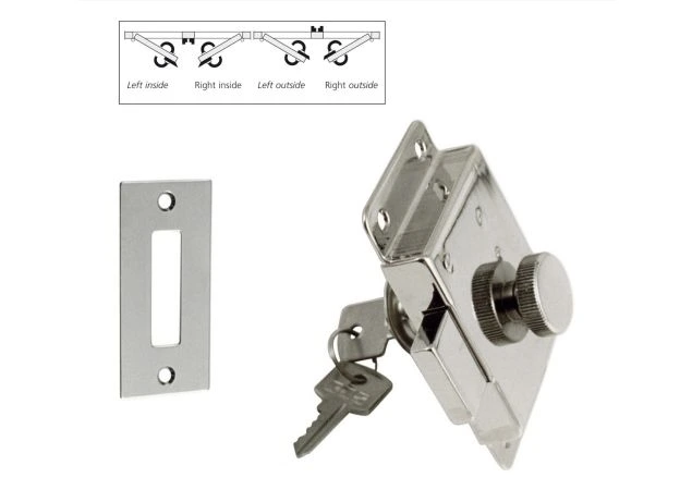 Oplegslot - Messing Chroom - Met Knopcilinder - Tweetoers-schoot - Rechts - Incl. sluitplaat