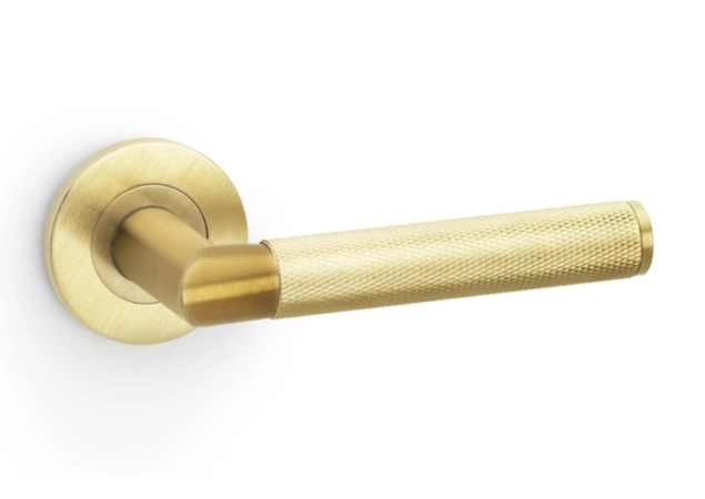 Deurkruk Knurled 'Harrier' - PVD Mat messing - Rond rozet Ø50mm - AW210SBPVD