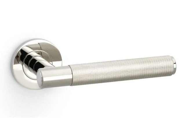 Deurkruk Knurled 'Spitfire' - PVD Gepolijst nikkel - Rond rozet Ø50mm - AW220PNPVD
