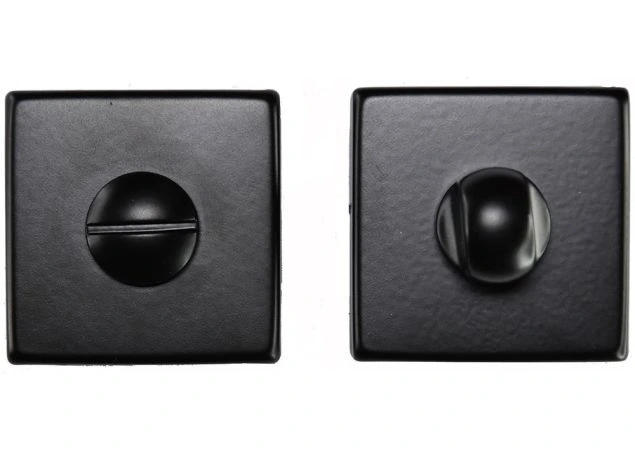 Wc garnituur zwart op vierkant rozet 51x51mm krukstift 5mm - QT004BLK