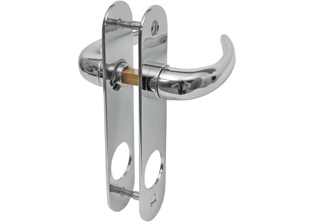 Deurkrukken 106 op schild PC 130x30mm Krukstift 7mm Messing Gepolijst Chroom
