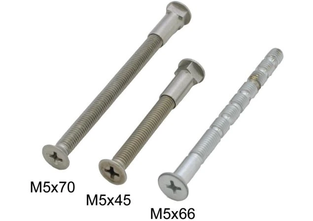 Patentbout M5x45mm compleet Messing mat chroom