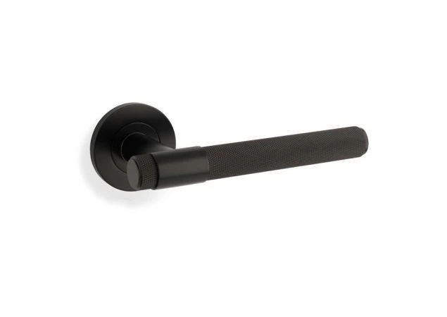 Deurkruk Knurled 'Kingston' - Mat zwart - Rond rozet Ø50mm - AW240BL