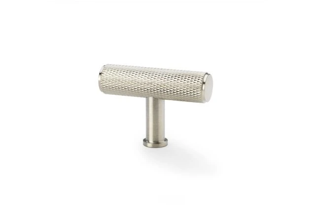Meubelknop Knurled 'Crispin' T-vorm - Mat vernikkeld - 55mm - AW801-55-SN