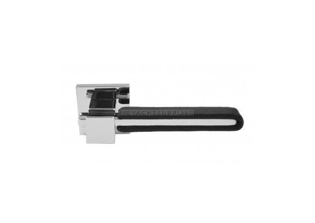 Deurkruk Napels vierkant 45mm Chroom met zwart leren bekleding