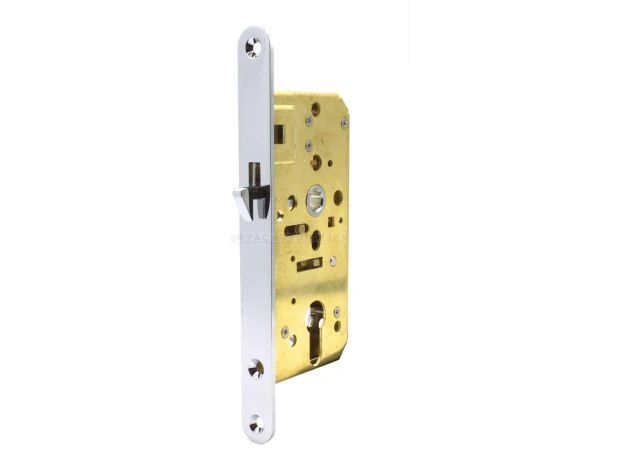 Insteekschuifdeurslot 104K ronde voorplaat Pc Messing gepolijst Chroom Doornm.40mm H.o.h 60mm