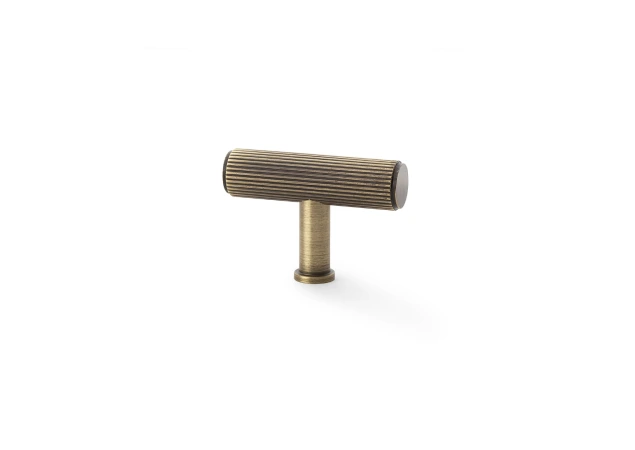 Meubelknop Reeded 'Crispin' T-vorm - Antiek messing - 55mm - AW801R-55-AB