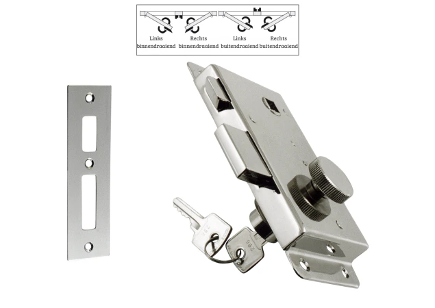 Oplegslot met knopprofiel cilinder, rechtsdraaiend, messing chroom