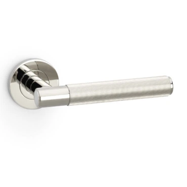 Deurkruk Reeded 'Spitfire' - PVD Gepolijst nikkel - Rond rozet Ø50mm