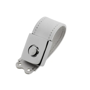 Drukknopslot - Ronde knop - Chroom - Lederen hengsel in wit