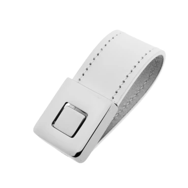 Drukknopslot - Vierkante knop - Chroom - Lederen hengsel in Wit